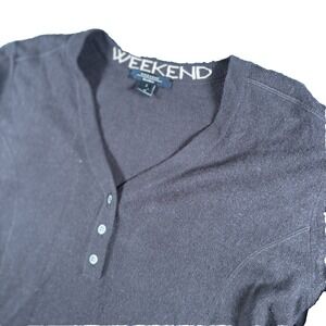 Weekend Max Mara Henley Sweater Womens L Chocolate Brown Knitted Cashmere V Neck